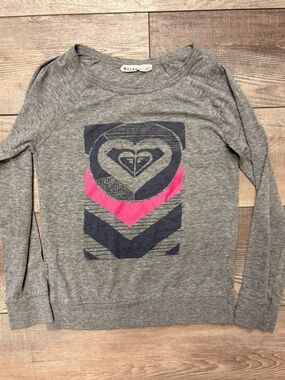 Roxy Kids Gray Long Sleeve Tee with Navy and Pink Graphic youth size MDY